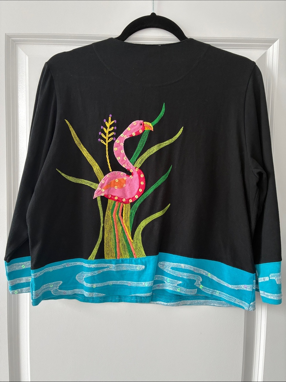 Parsley & Sage Size S Whimsical Embroidered & Sequin Flamingo Button-Down Jacket - Picture 4 of 5